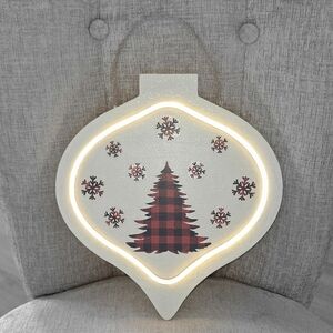 Festive Plaid LED Christmas Tree Ornament Glitter Wall Decor